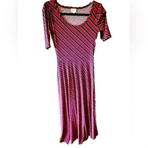 Lularoe XS black ANa Maxi dress with diagonal hash mark pattern. Multi color.NWT